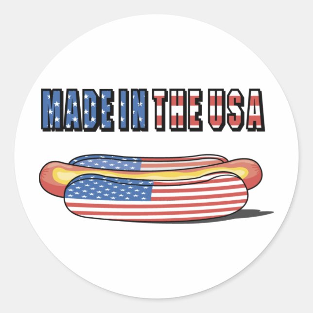 Made in the USA Patriotic Hot Dog Classic Round Sticker (Front)