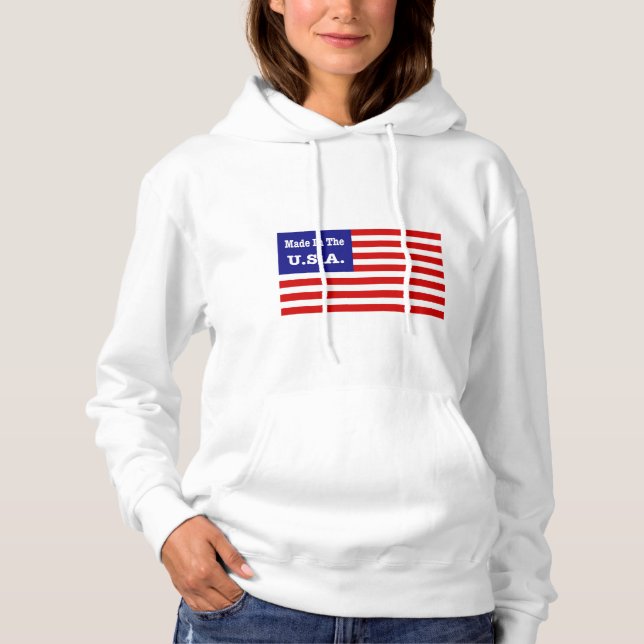 Made In The USA Red White And Blue American Flag Hoodie (Front)