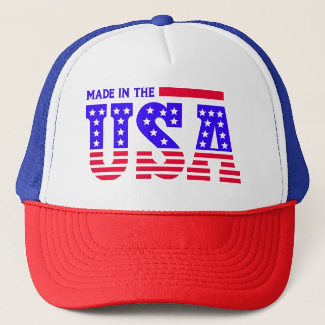 Made In USA American TEXT Trucker Hat (Front)