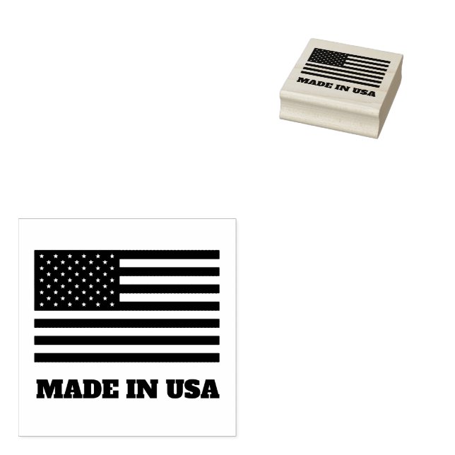 Made in USA custom rubber stamp with American flag (Stamped)