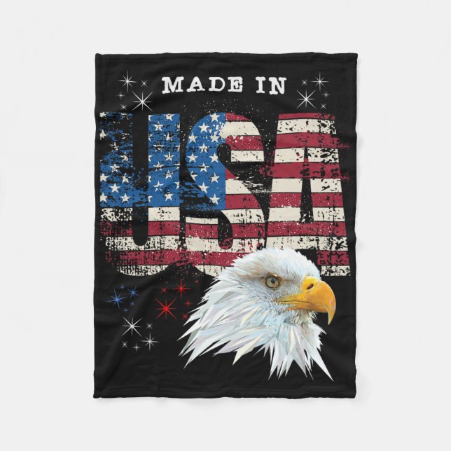 Made In Usa Patriotic American Flag Bald Eagle Ame Fleece Blanket (Front)