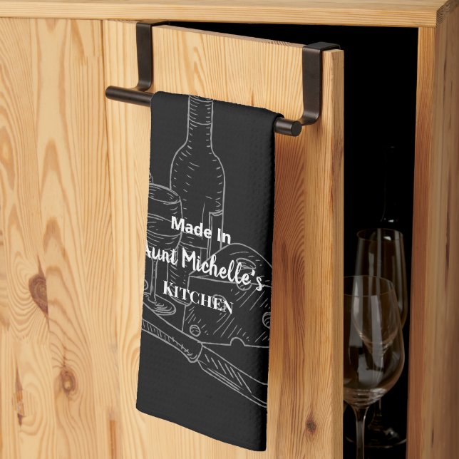 Made In [Your Name] Kitchen Black Wine & Cheese Tea Towel (Thirds Fold)