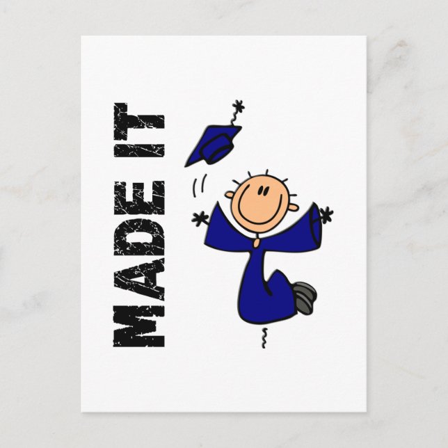 MADE IT Stick Figure Graduation Announcement Postcard (Front)