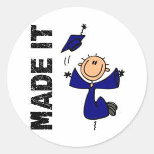 MADE IT Stick Figure Graduation Classic Round Sticker