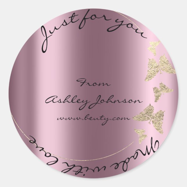 Made Love For You Name Butterfly Pink Purple Gold Classic Round Sticker (Front)