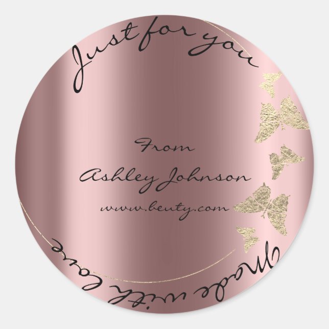 Made Love For You Name Butterfly Rose Blush Gold Classic Round Sticker (Front)