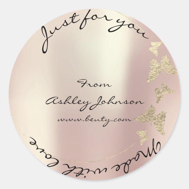 Made Love For You Name Butterfly Rose Gold Pearly Classic Round Sticker (Front)