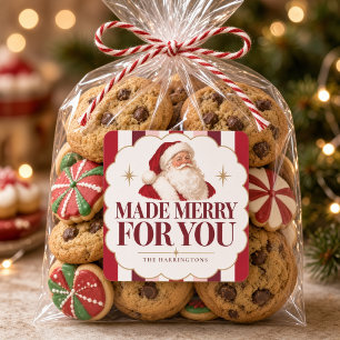 Made Merry For You Vintage Santa Family Square Sticker