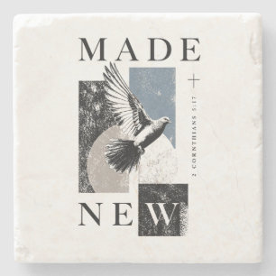 Made New 2 Corinthians 5:17 Brutalist Dove Baptism Stone Coaster