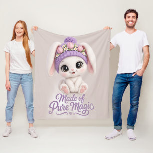 Made Of Pure Magic Cute Baby Bunny Pink Bodysuit Fleece Blanket