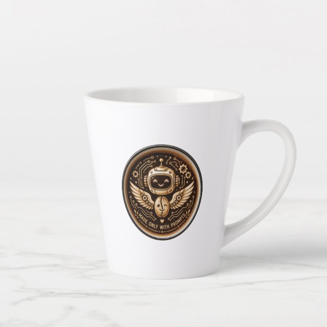 Made Only With Prompts Funny AI Coffee Robot Latte Mug (Right)