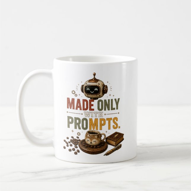 Made Only With Prompts Funny Ai Coffee Robot Retro Mug (Left)