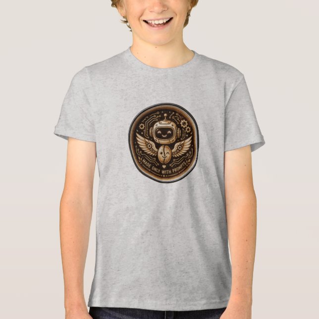 Made Only With Prompts Funny AI Coffee Robot Tri-Blend Shirt (Front)