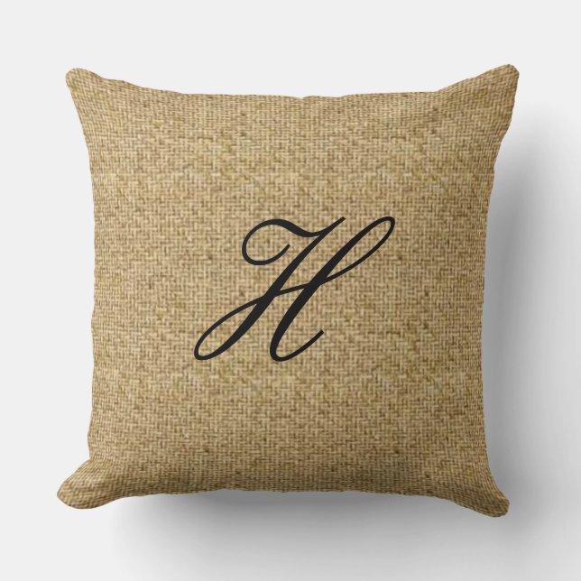 Made to Order Monogrammed Burlap Pattern Throw Pil Cushion (Front)