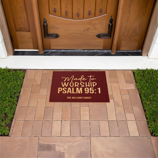 Made To Worship  Dark Red Doormat (Outdoor)