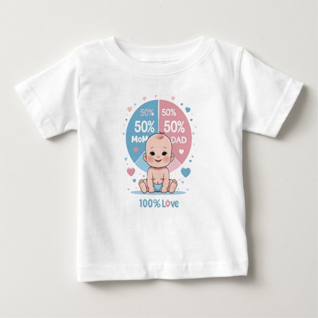 Made with 50% Mum, 50% Dad, 100% Love Baby T-Shirt (Front)