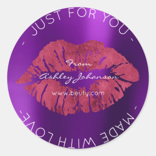 Made With Love Amethyst Purple Maroon Makeup Lips Classic Round Sticker
