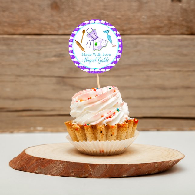 Made With Love Apron And Baking Utensils Goodies  Classic Round Sticker (Use this sticker to display your cupcakes or desserts!)