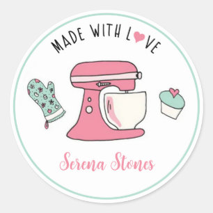 Made with Love / Baked with Love Pink Teal Sticker