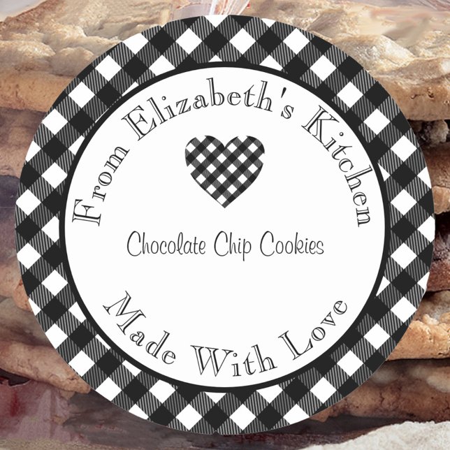 Made With Love Black Buffalo Plaid Food Gift  Classic Round Sticker (Creator Uploaded)