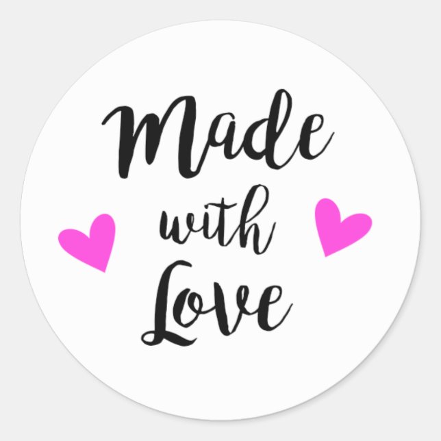 Made with love black, white and pink craft sticker (Front)