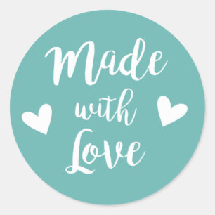 Made with love blue and white hearts DIY sticker
