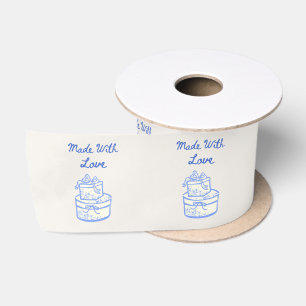 Made With Love Blue And White Wedding Favour Satin Ribbon