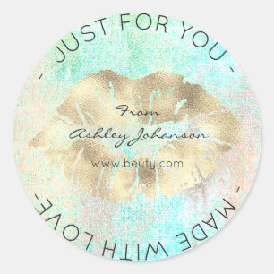 Made With Love Blue Gold Ocean Makeup Lips Kiss Classic Round Sticker