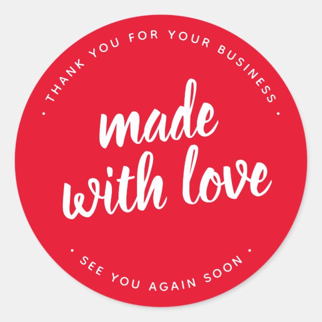 Made With Love Bold Script Red Round Sticker (Front)