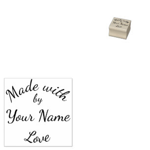 Made With Love By Custom Name Simple Cursive Rubber Stamp