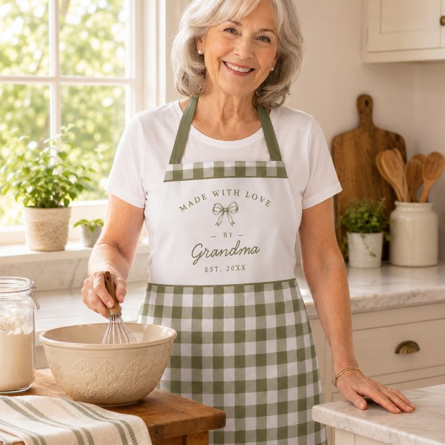 Made With Love by Grandma Gingham Chequered Sage Apron (Creator Uploaded)