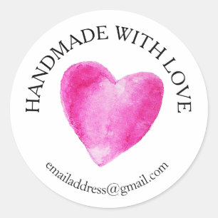 Made with love company name pink heart classic round sticker