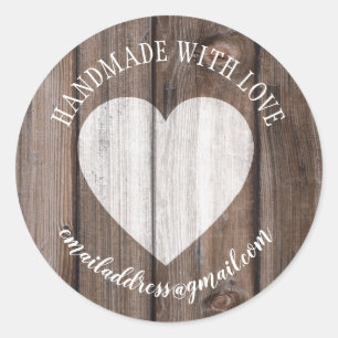 Made with love company name wood heart classic round sticker