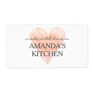Made with love coral heart homemade food labels