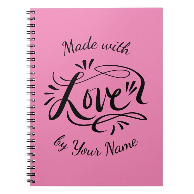 Made with love custom hand lettered recipe spiral notebook (Front)