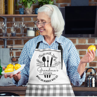 Made With Love Custom Name Grey Buffalo Plaid Apron