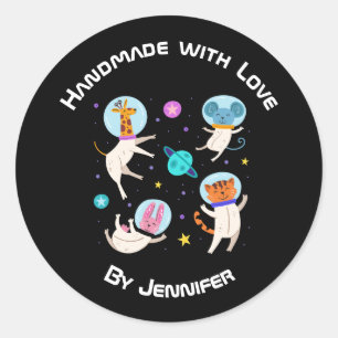 Made with Love  - Cute Astronaut Animal in Space Classic Round Sticker