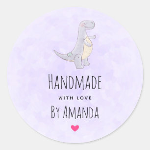 Made with Love Cute Grey Dinosaur Toy Watercolor Classic Round Sticker