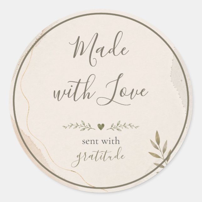Made with Love Elegant Handmade Classic Round Sticker (Front)