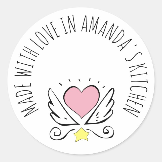 Made With Love Food Label Sticker Pink Heart (Front)