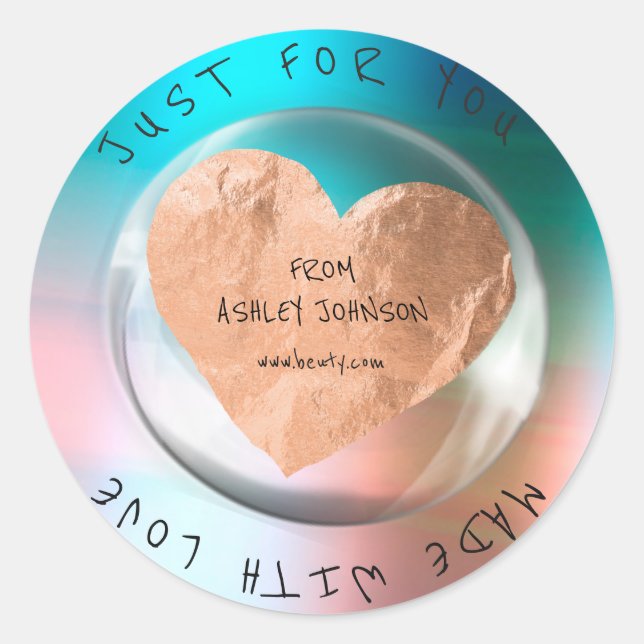 Made With Love For You Name Ombre Blue Copper Drop Classic Round Sticker (Front)