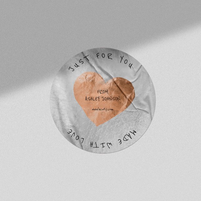 Made With Love For You Name Pink Rose Gold Silver Classic Round Sticker (Creator Uploaded)