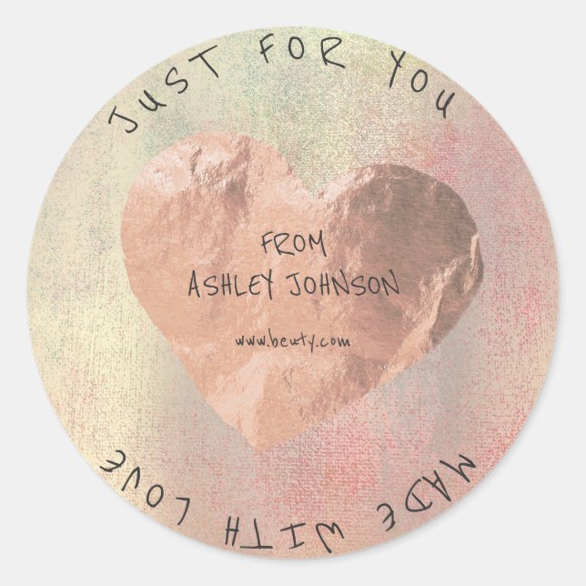 Made With Love For You Name Rose Gold Copper Paint Classic Round Sticker (Front)