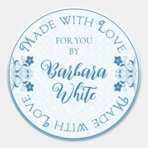 Made with Love for you turuqoise blue floral Classic Round Sticker