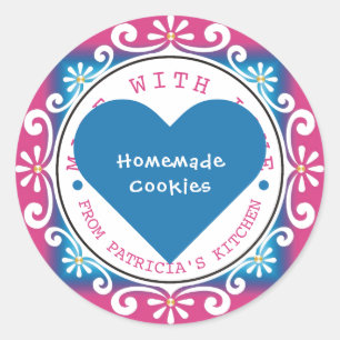 Made With Love From The Kitchen Of Pink Blue Classic Round Sticker