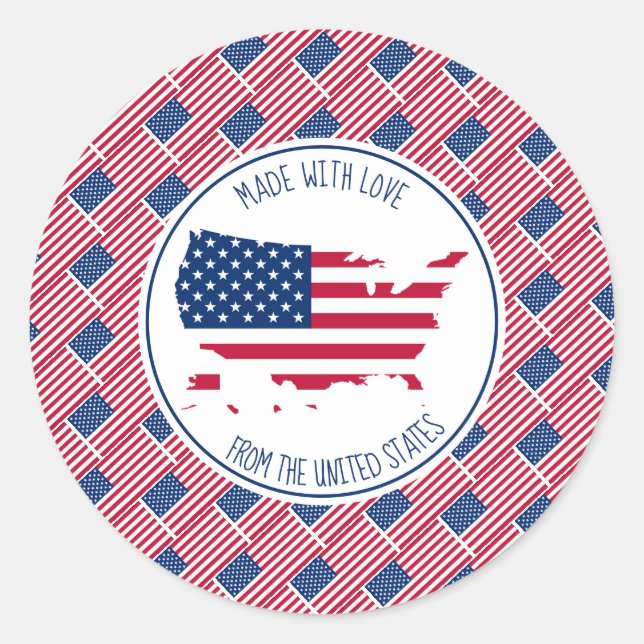 Made With Love From USA AMERICA Flag Classic Round Sticker (Front)