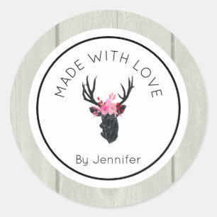 Made with Love Geometric Deer Head Rustic Classic Round Sticker