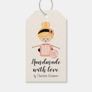 Made with Love Gift Tag Knitting Girl Blonde
