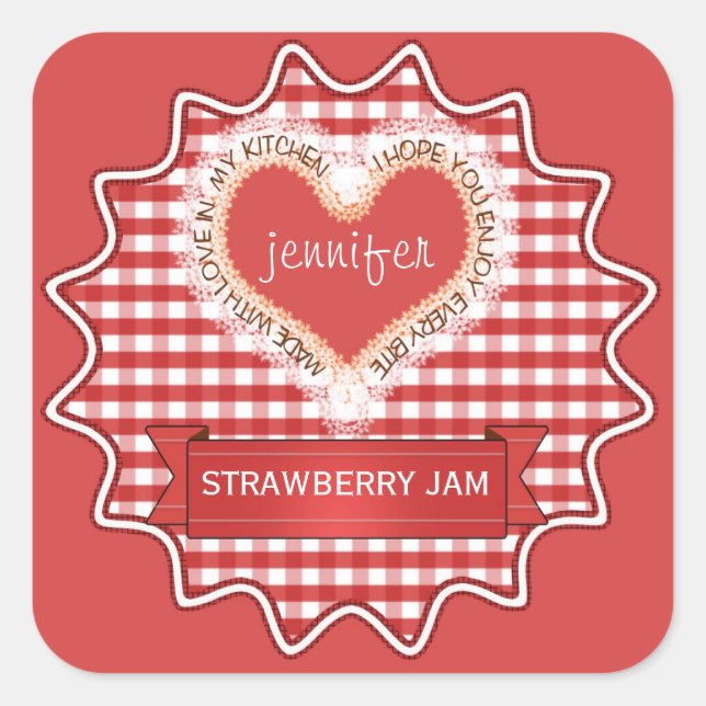 Made With Love Gingham Red Square Sticker (Front)