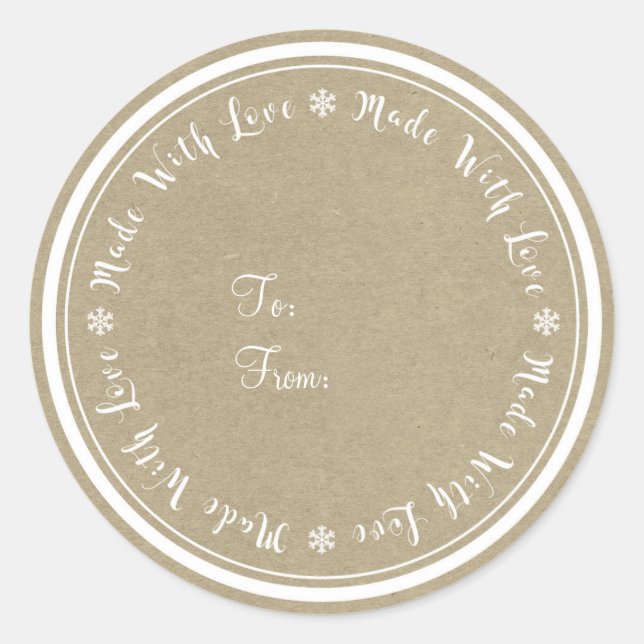 Made with Love Handmade Rustic Kraft Christmas Classic Round Sticker (Front)